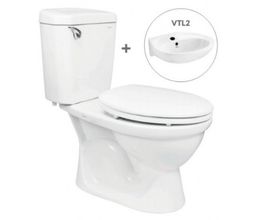 Bồn Cầu Viglacera VI77 2 Khối Nắp Thường Kèm Lavabo VTL2